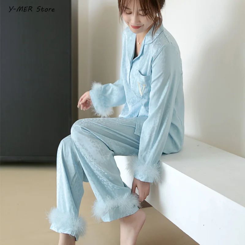 Пижамный брючный комплект с V-образным вырезом из вискозы 2 шт