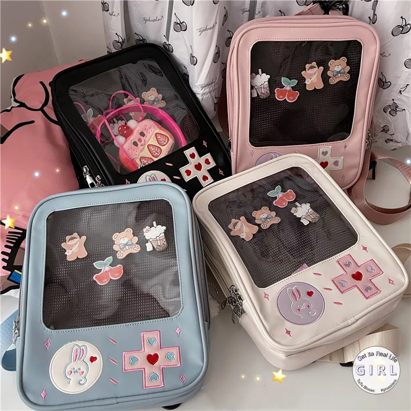 Cute Clear Kawaii Ita Bag Backpack Pin Dispaly Transparent Rucksack Women Shoulder Bag Bunny Girls Japanese Lolita Backpack