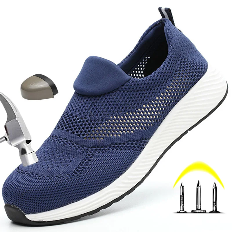 

Plus Size 35-47 Steel Toe Work Safety Shoes Men Summer Breathable Work Sneakers Man Anti-Smashing Indestructible Shoes Women