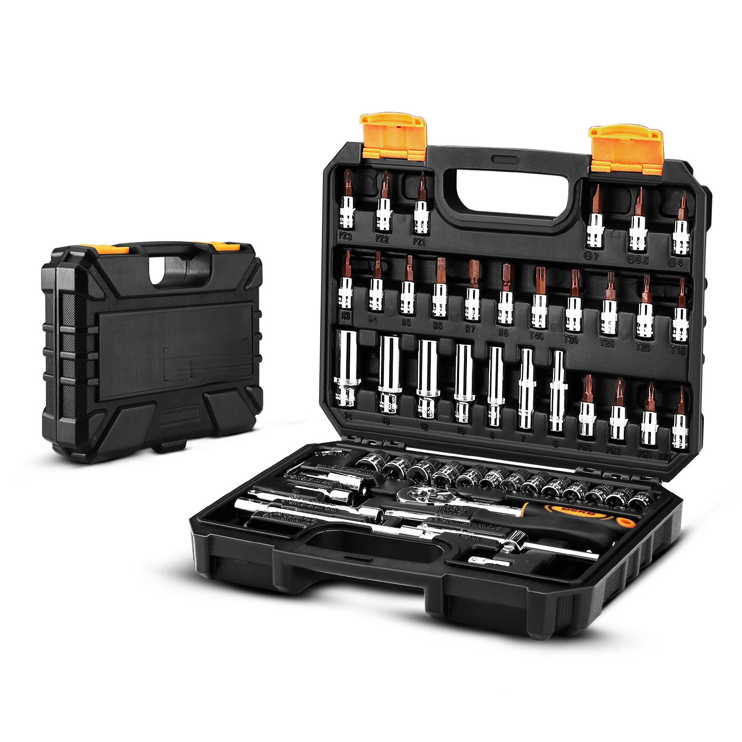 

53Pcs/62Pcs Hand Tool Set, Ratchet Socket Wrench Set with Bit Socket, Extension Bar, Universal Joint, Metal Decorative Plate