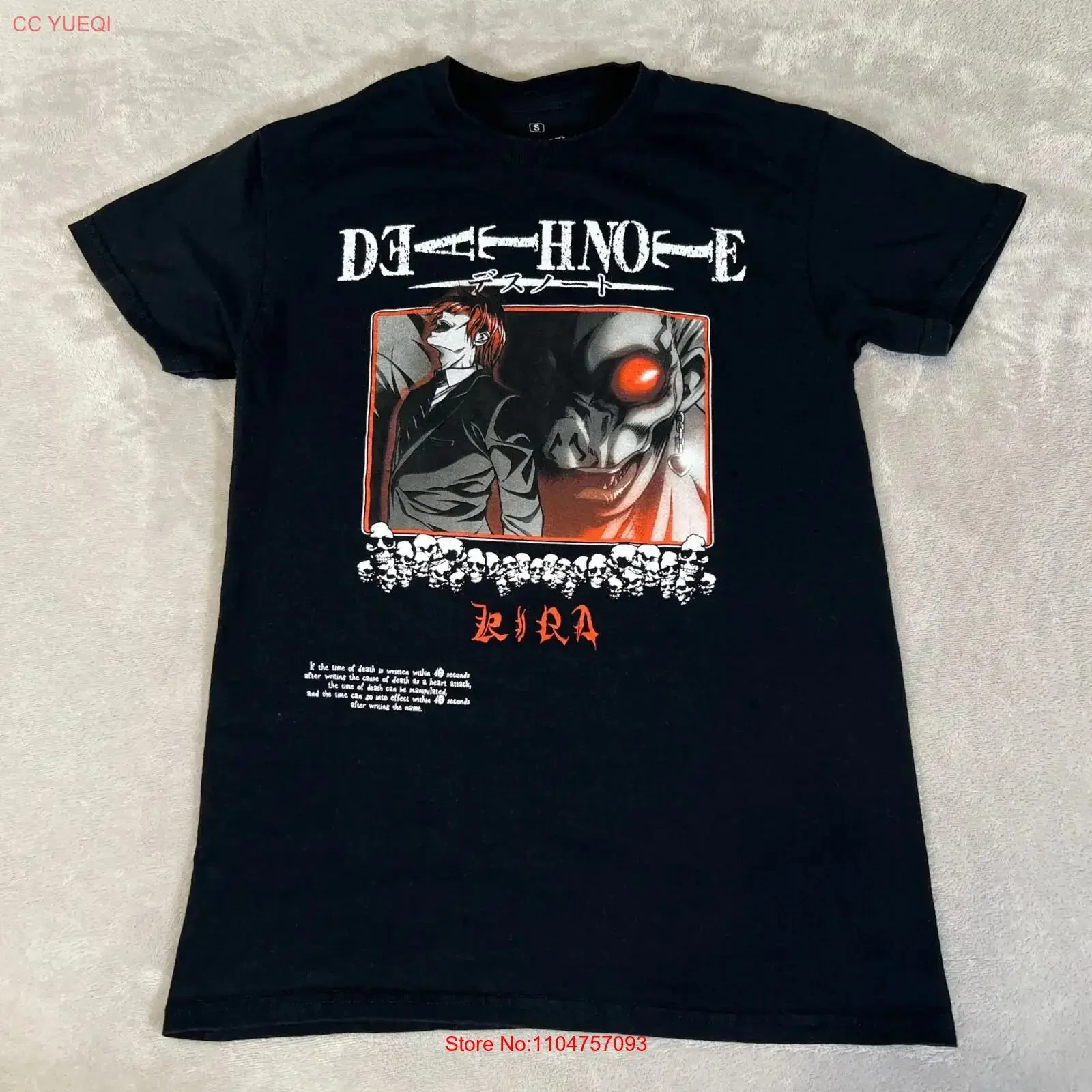 Фото Футболка Death Note Anime Kira, размер S, черная, с винтажным принтом, мягкая, удобная, модная, дизайнерская одежда для мужчин, слегка состаренная. №1