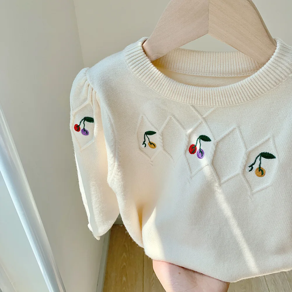 Свитер для маленьких девочек свитер с цветочной вышивкой трикотажная одежда