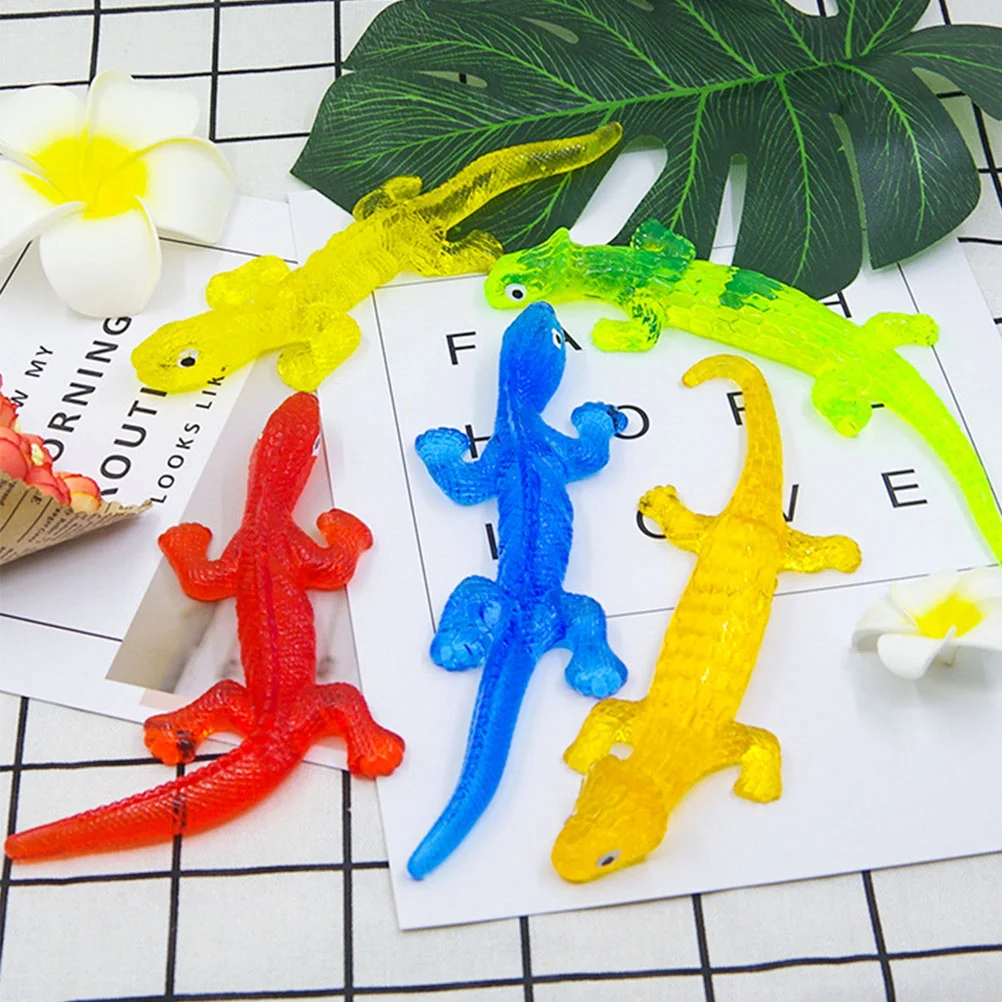 

4 Pcs Lizard Toy Realistic Stretchy Toys Sticky Finger Decompression Figure Bulk