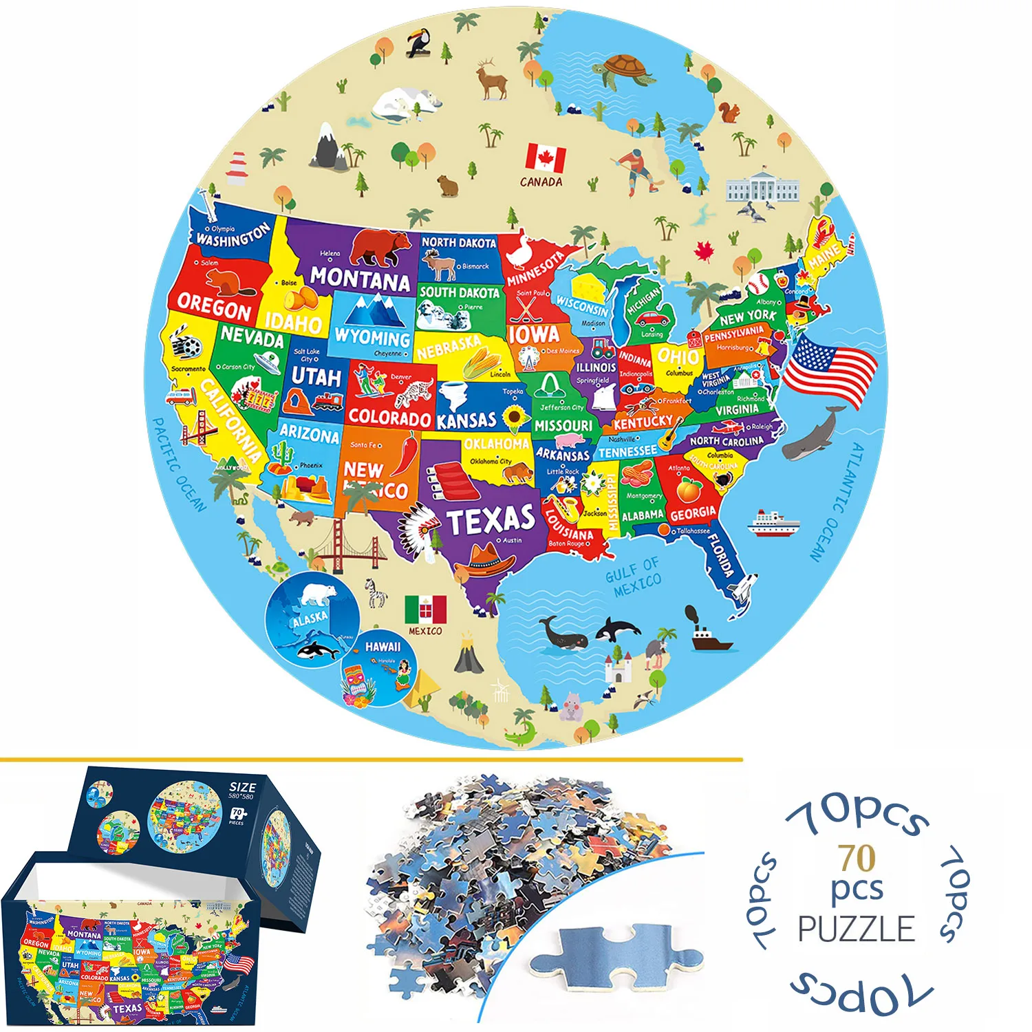 Пазлы-карты США для взрослых 70 шт.