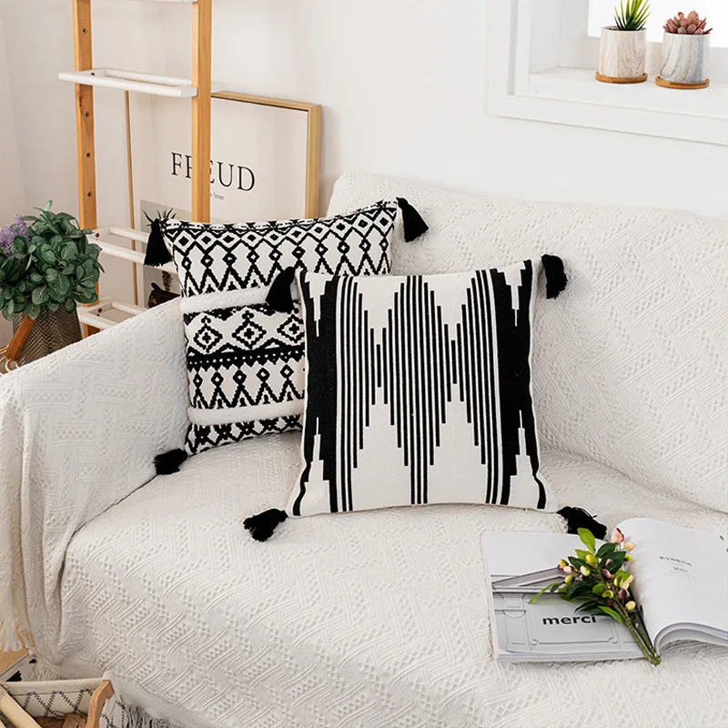 

Farmhouse Lumbar Throw Pillow Cover Pillowcase Tufted with Tassels Cushion Covers for Couch & Sofa Living Room Decoration TJ7180