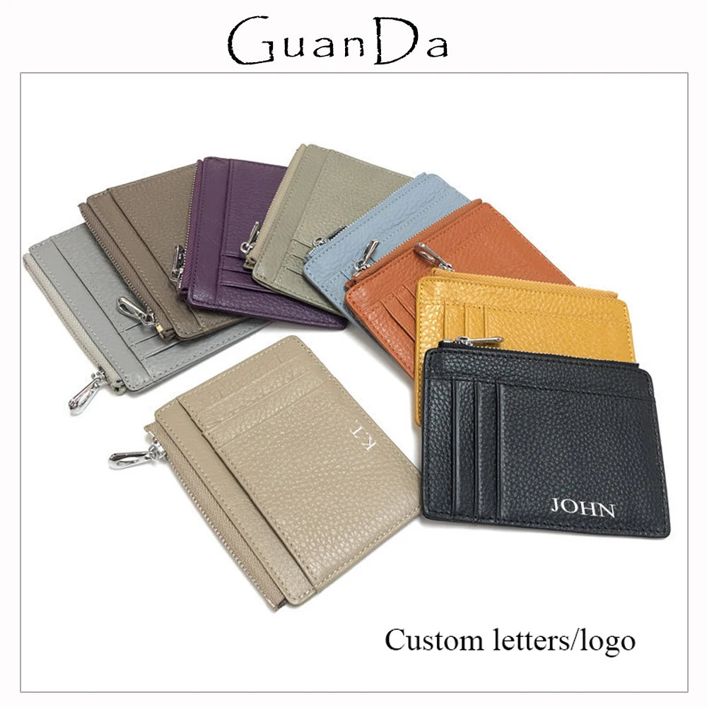 

Custom Letters Slim Zip Card Holder DIY Name Mini Leather Coin Purse Wallet Engraved Logo Personalize Gift Credit Card Purse