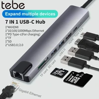 tebe usb c docking station 7 in 1 type c to 4k hdmi compatible gigabit ethernet sd tf usb 3 0 pd hub splitter for macbook huawei
