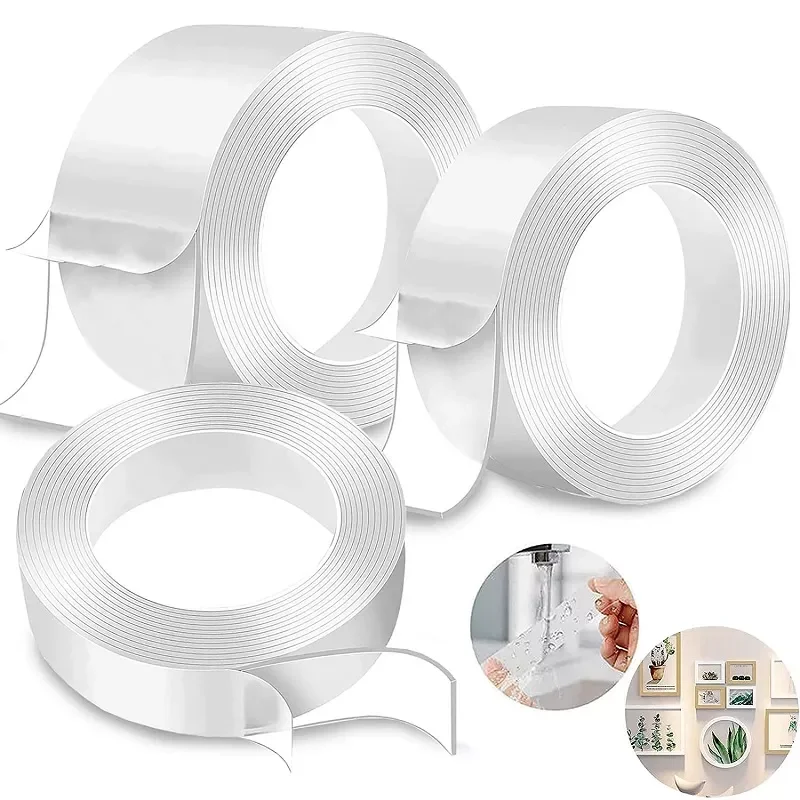 

Tape Waterproof Wall Stickers Reusable Heat Resistant Bathroom Home Decoration Tapes Transparent Double Sided Nano Tape