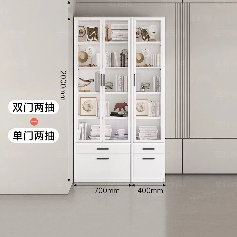 Домашний пыленепроницаемый книжный шкаф ящики стеклянные двери кремовый стиль