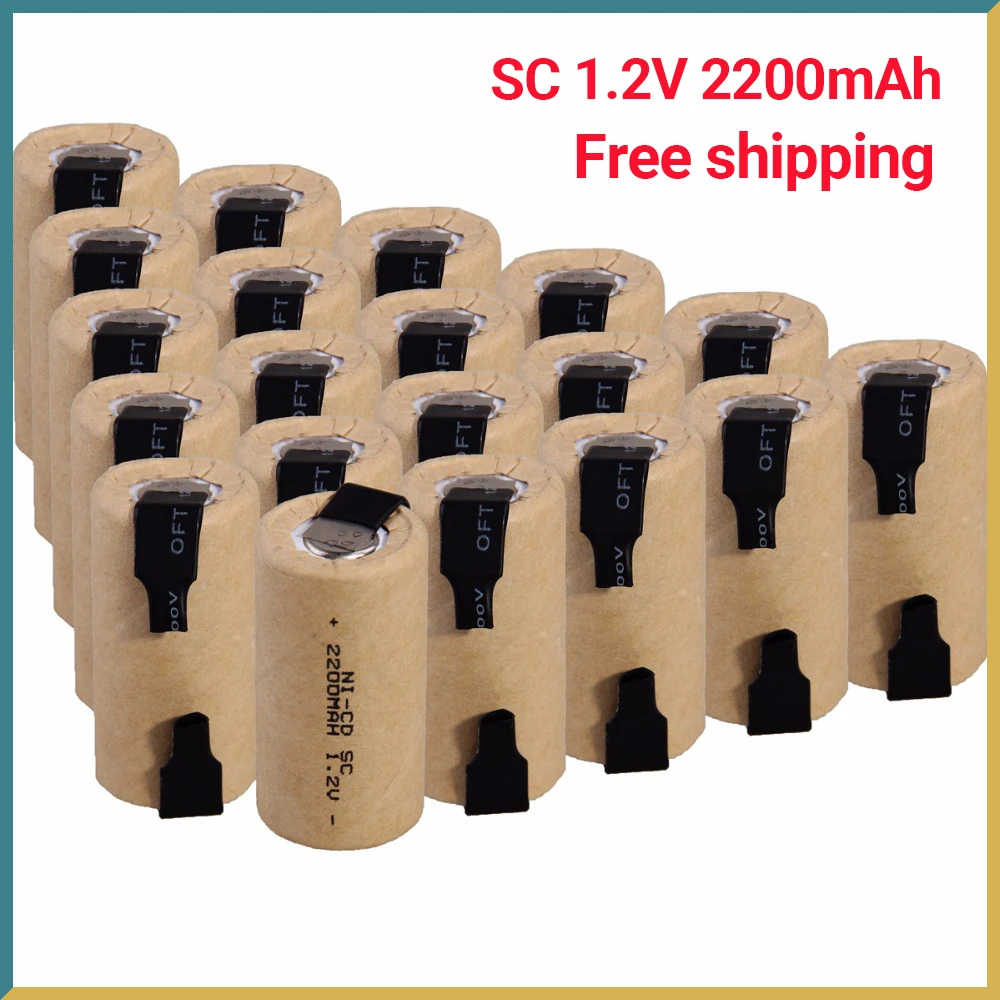 

2-20pcs Screwdriver Electric Drill SC Batteries 1.2V 2200mah SubC Ni-Cd Rechargeable Battey With Tab Power Tool NiCd SUBC Cells