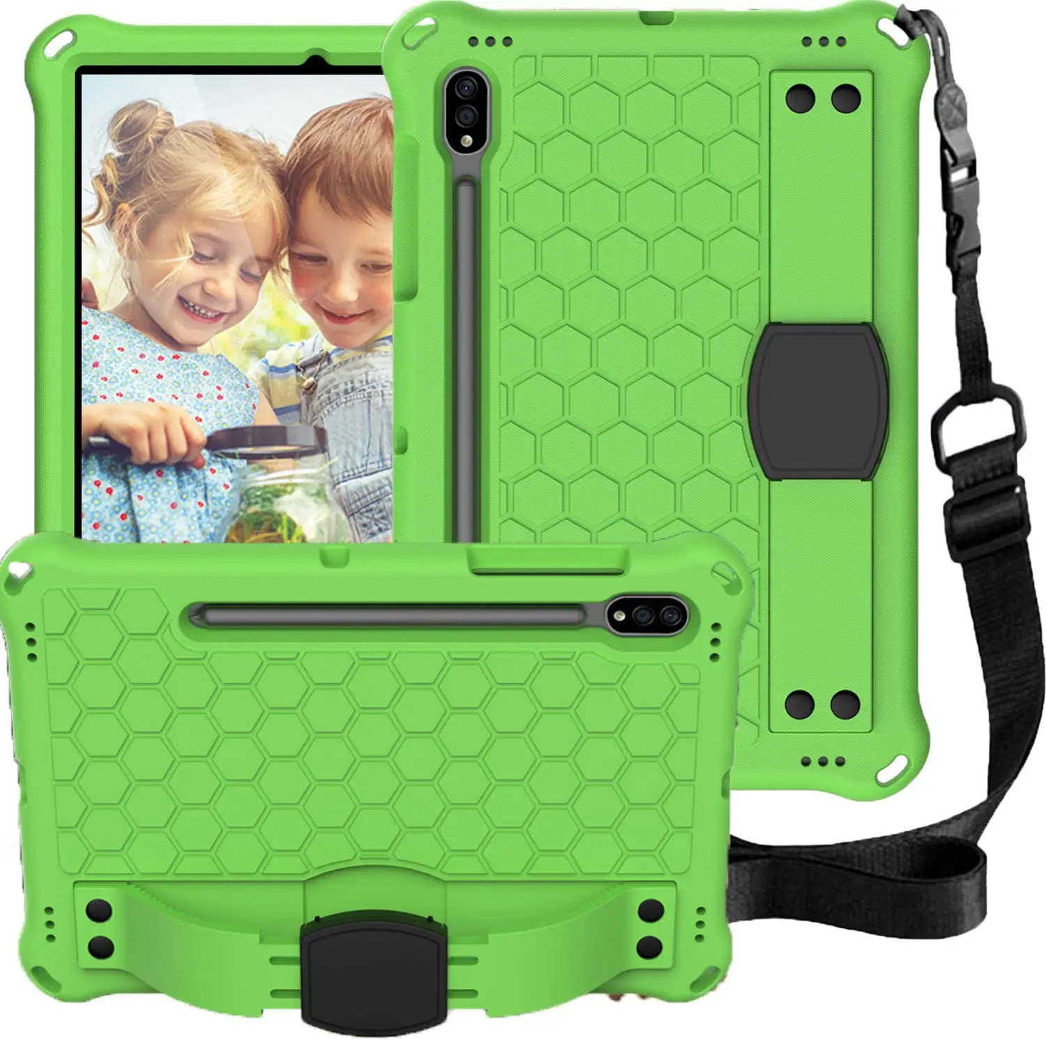 

Honeycomb Shockproof Shell For Samsung Galaxy S7 11 2020 SM-T870 T875 S6 10.5 inch T860 T865 Case Kids Safe EVA Foam Funda+Strap