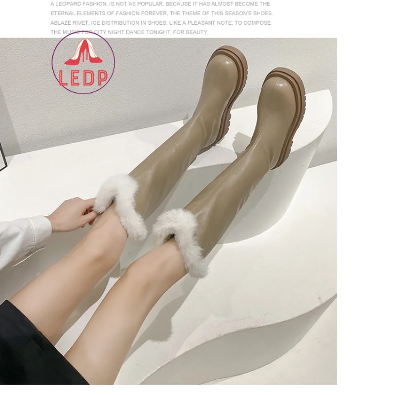 

Женские ботильоны без шнуровки, зимние ботинки до середины икры из мягкой искусственной кожи на платформе, длинные сапоги, 2022