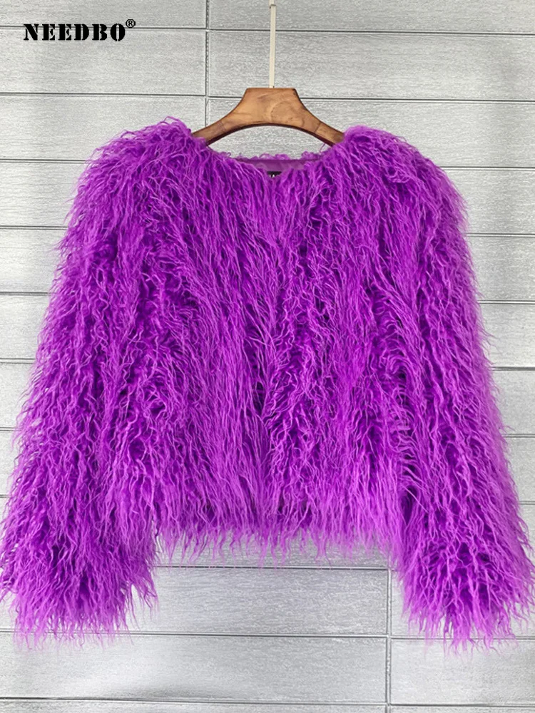 Faux Fur Coat Women Colorful Furry Pink lamb wool faux fur coat female Shaggy sheepskin coat winter artificial fur jacket