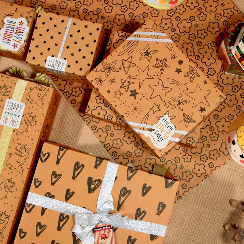 

Gift Packaging Paper Kraft Paper Graffiti Heart Star Pattern Wrapping Paper Wedding Party Flower Bouquet Packaging Tissue
