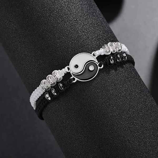 

Best Friend Bracelets for 2 Matching Yin Yang Adjustable Cord Bracelet for Bff Friendship Relationship Boyfriend Girlfriend Gift