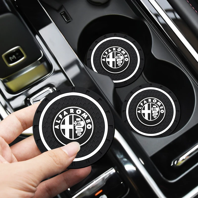 

1/2 Pack Car Logo Anti-Slip Coaster Water Coaster Car Interior Supplies For Alfa Romeo 159 Giulietta Giulia GT 156 Mito Stelvio