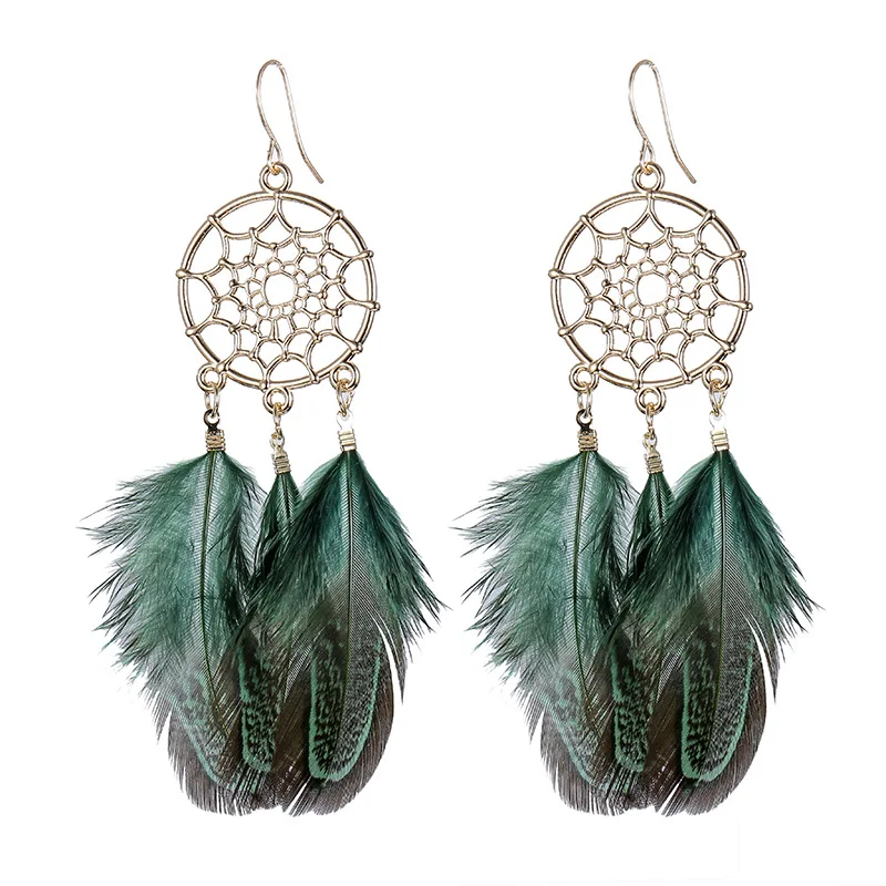 

Dream Catcher Bohemia Feather Earrings Vintage Ethnic Statement Hanging Feather Long Tassel Earrings Women 2023 Trendy Jewelry