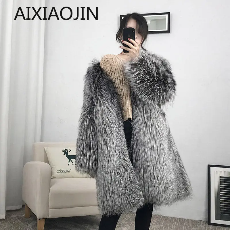 Женское пальто из искусственного меха норки зимнее средней длины лисы выше