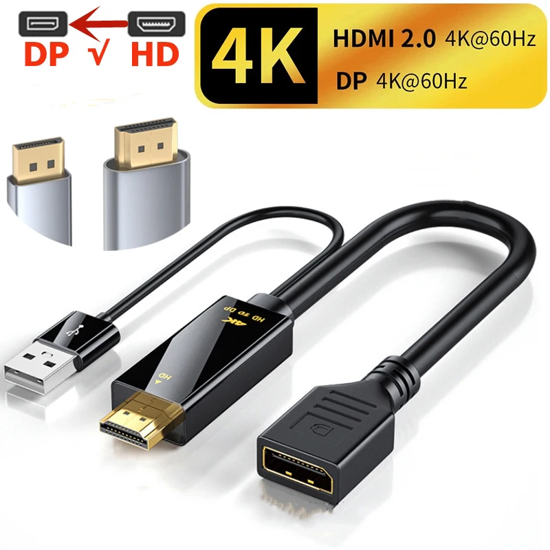 4K 60 Гц HDMI-совместимый к порту дисплея адаптер преобразователь кабель HD