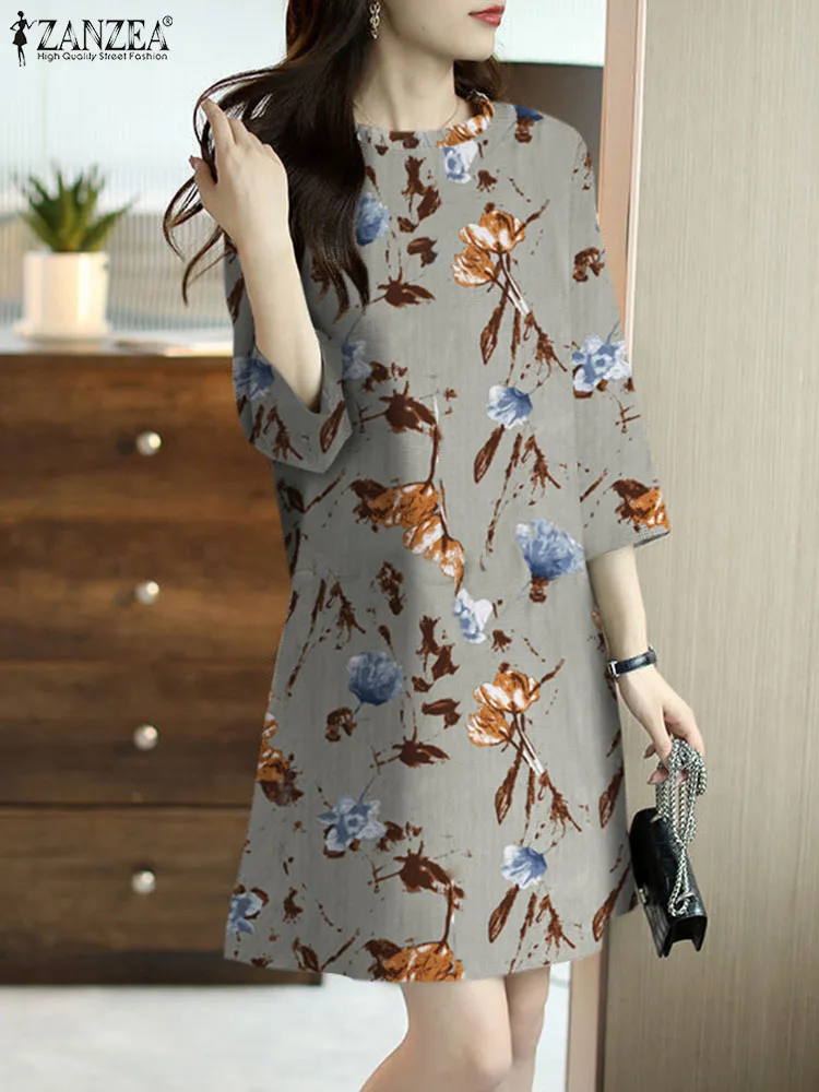 

2023 ZANZEA Summer Woman Dresses Casual Elegant Dress Bohemian Floral Printed Sundress Short Sleeve Vestido Streetwear Midi Robe