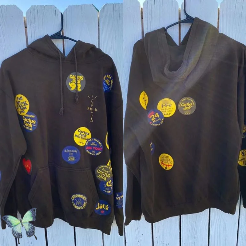 

Brown Travis Scott Cactus Jack Hip Hop Badge Print Hoodie Sweatshirt Couple Dress Clothing