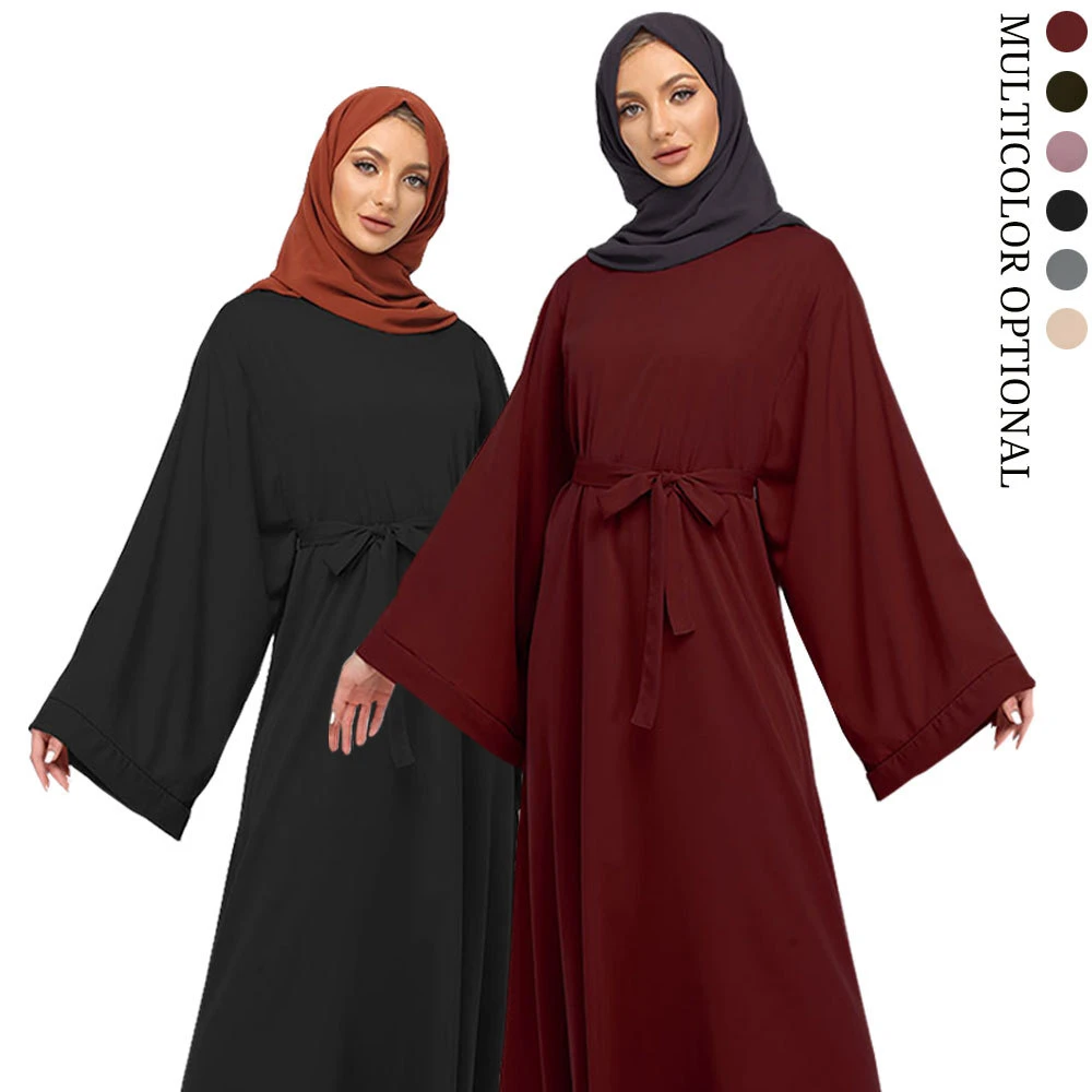 Abaya Дубай мусульманская мода женский халат хиджаб длинные платья для женщин с поясом однотонное женское платье большого размера платье мус...