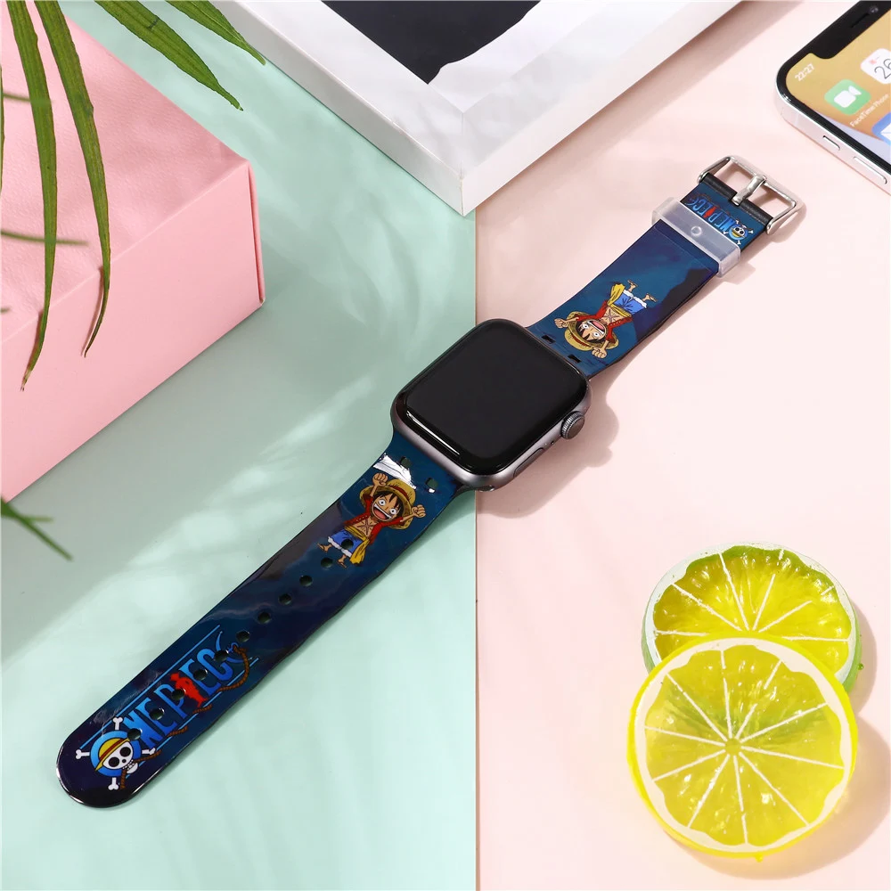 Anime One Piece Luffy zoro Silicone Strap for Apple Watch Band 44 45 42 40 38 41 Bracelet IWatch Color Apple Watch 7 6 5 3