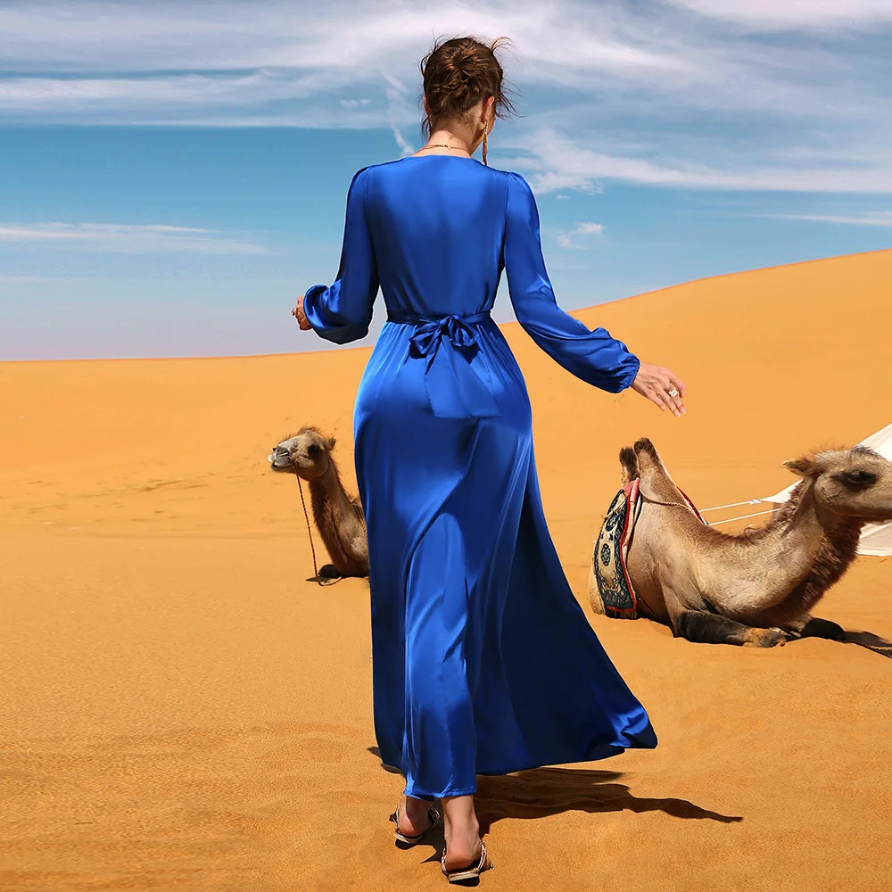 Muslim Fashion  For Women Islam Dubai Travel Muslim Dresses Long Skirt Even Dress Abayas Ramadan Costumes Satin Abayat Autumn