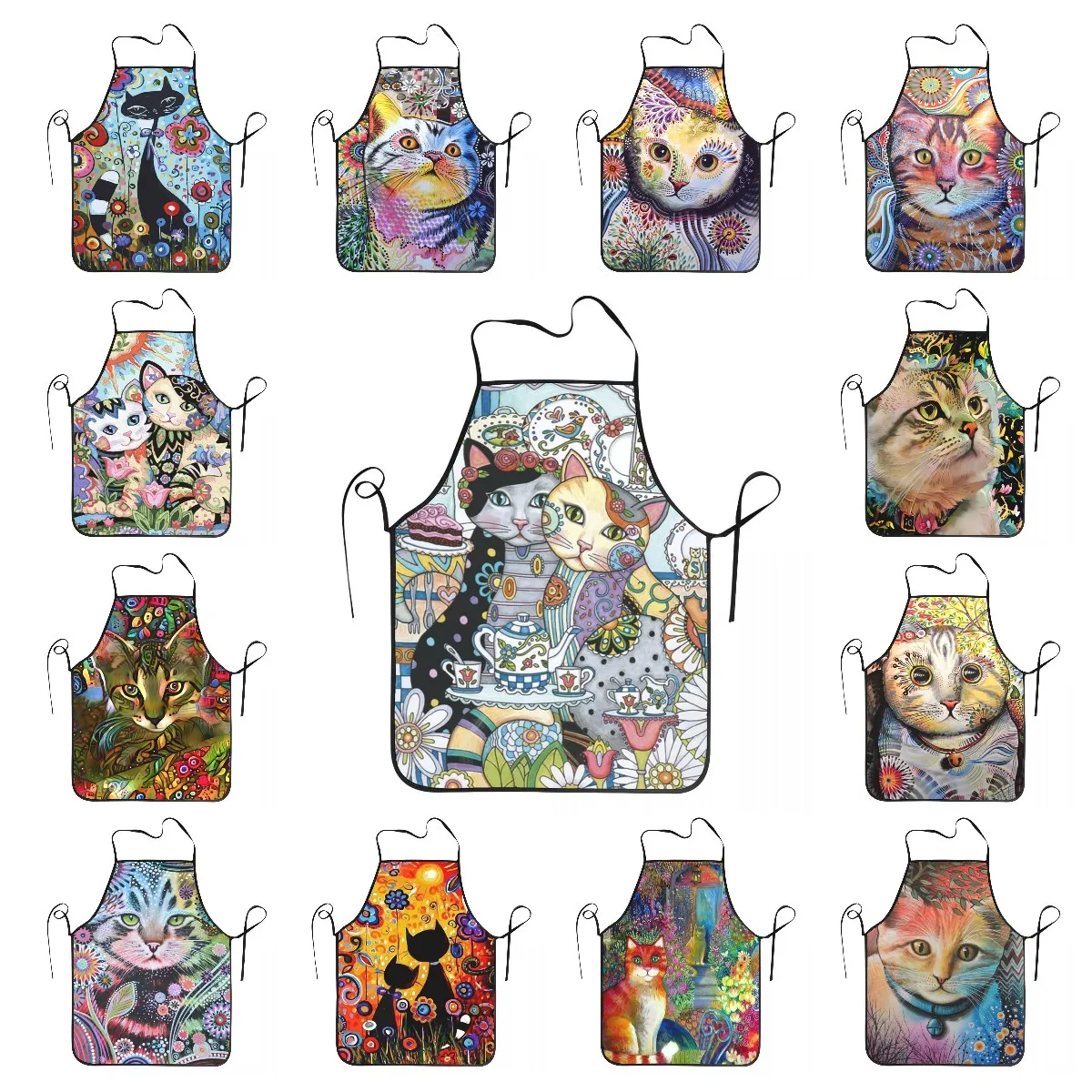 

Нагрудник на заказ, креативная кошка, брикет для мужчин, женщин, мужчин, унисекс, для взрослых, шеф-повара, для кухни, абстрактный котенок, худ...