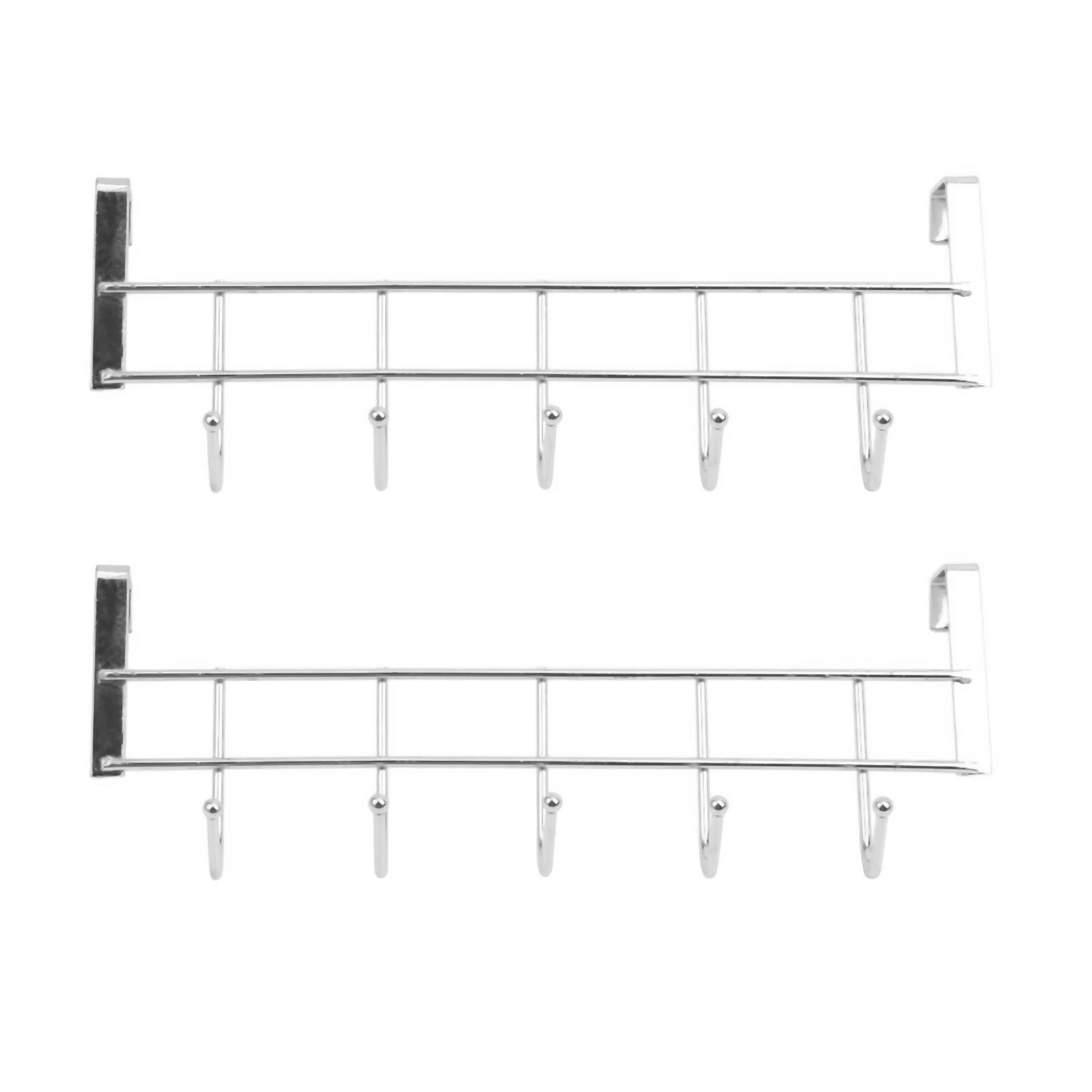 

2X 5 Hooks Over Door Home Bathroom Kitchen Coat Towel Loop Hanger Rack Holder Shelf Silver