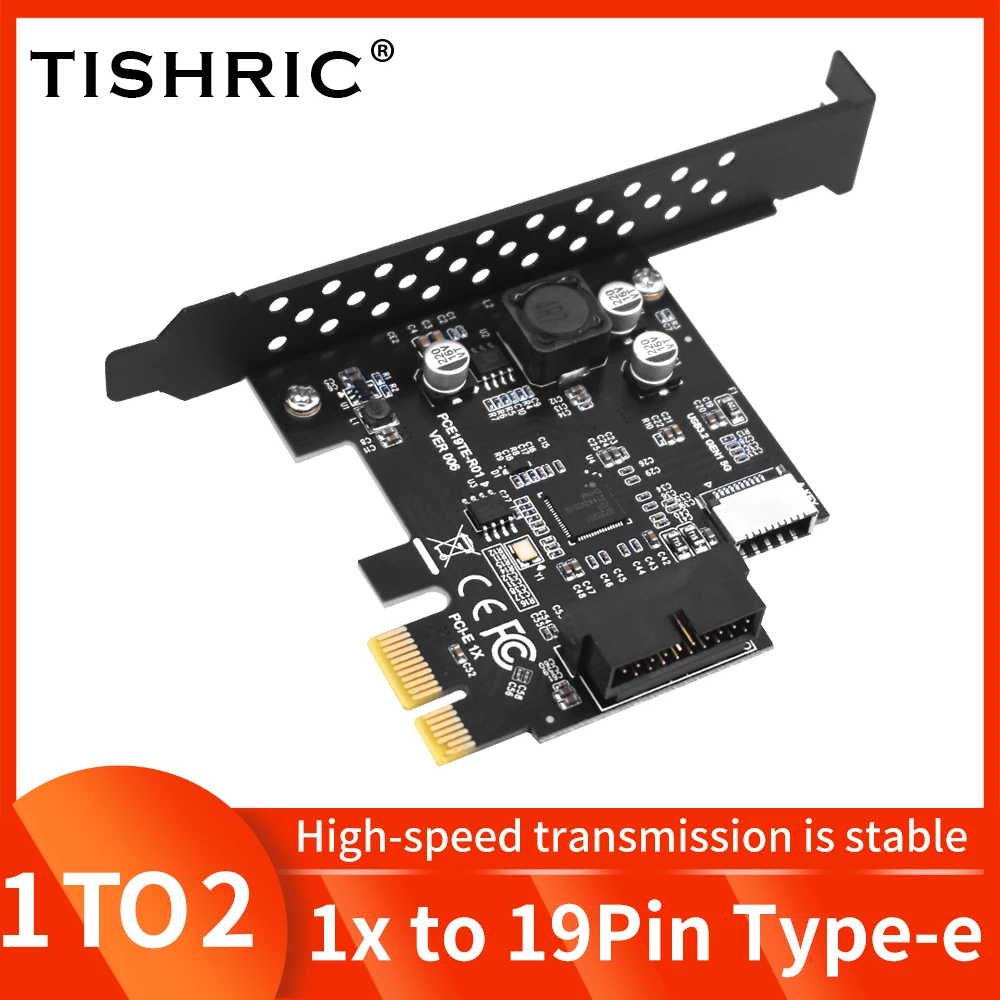 

TISHRIC PCIE 1X To USB Type E+USB 19Pin PCI Express Multiplier Riser Card 1x To 16x USB 3.0 Slot Multiplier Hub Extender