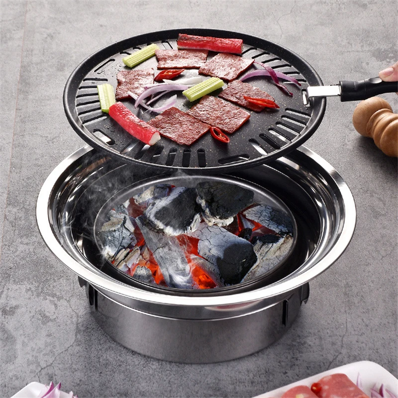 

Korean Charcoal Barbecue Grill Stainless Steel Non-stick Barbecue Tray Grills Portable Charcoal Stove for Outdoor Camping Bbq