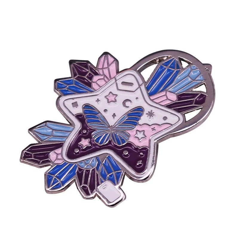 

Colorful Crystal Pin Starry Sky and Butterfly Television Brooches Badge for Bag Lapel Pin Buckle Jewelry Gift For Friends