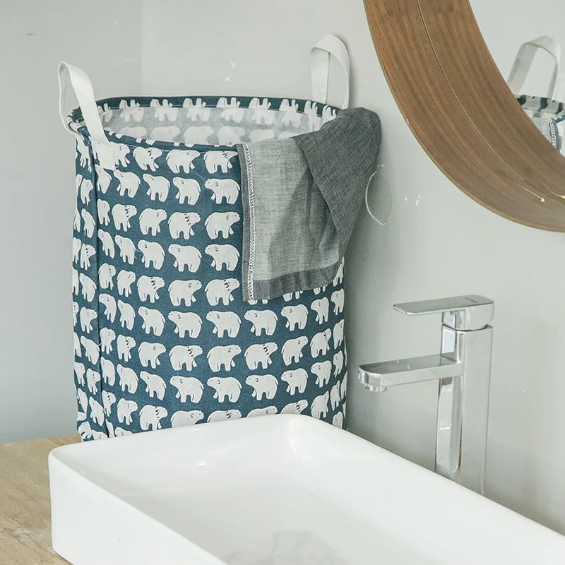 

Cotton Linen Dirty Laundry Basket Foldable Round Waterproof Organizer Bucket Clothing Children Toy Large Capacity Storage Home