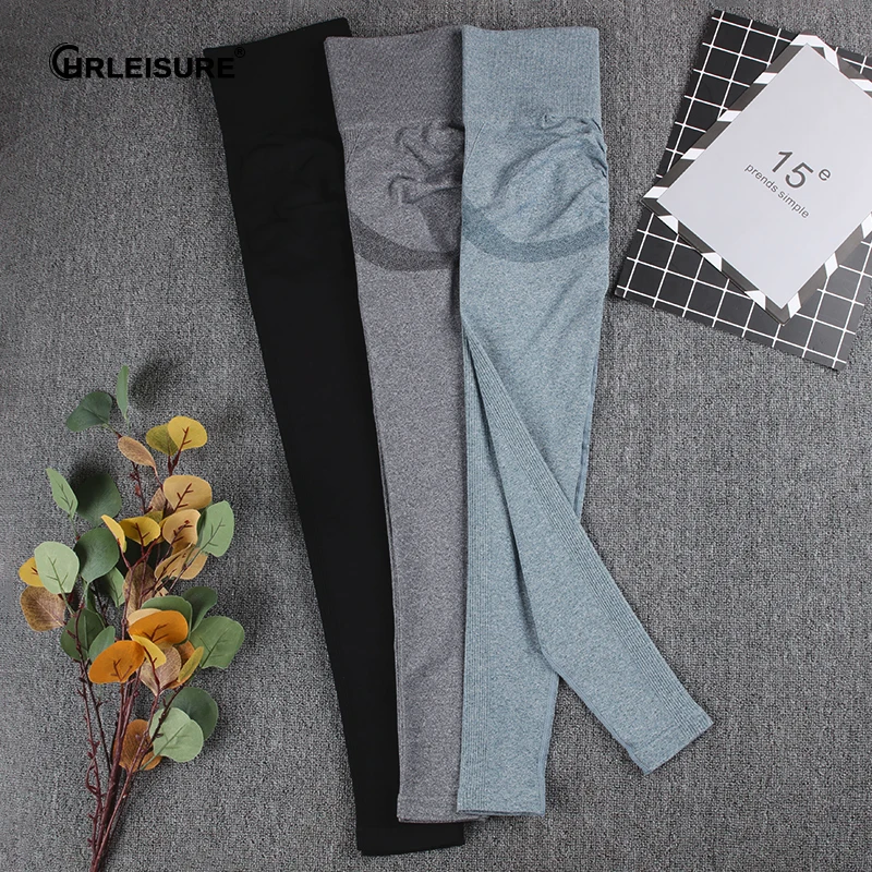 Женские Бесшовные Леггинсы CHRLEISURE спортивные с пуш-ап эффектом и высокой талией