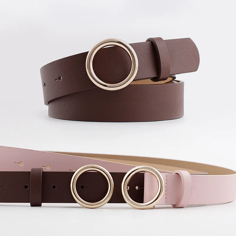 

GOOWAIL Luxury Round Buckle Cute Belts Female Leisure Jeans PU Leather Belt For Women Retro Casual Ladies Waist Strap