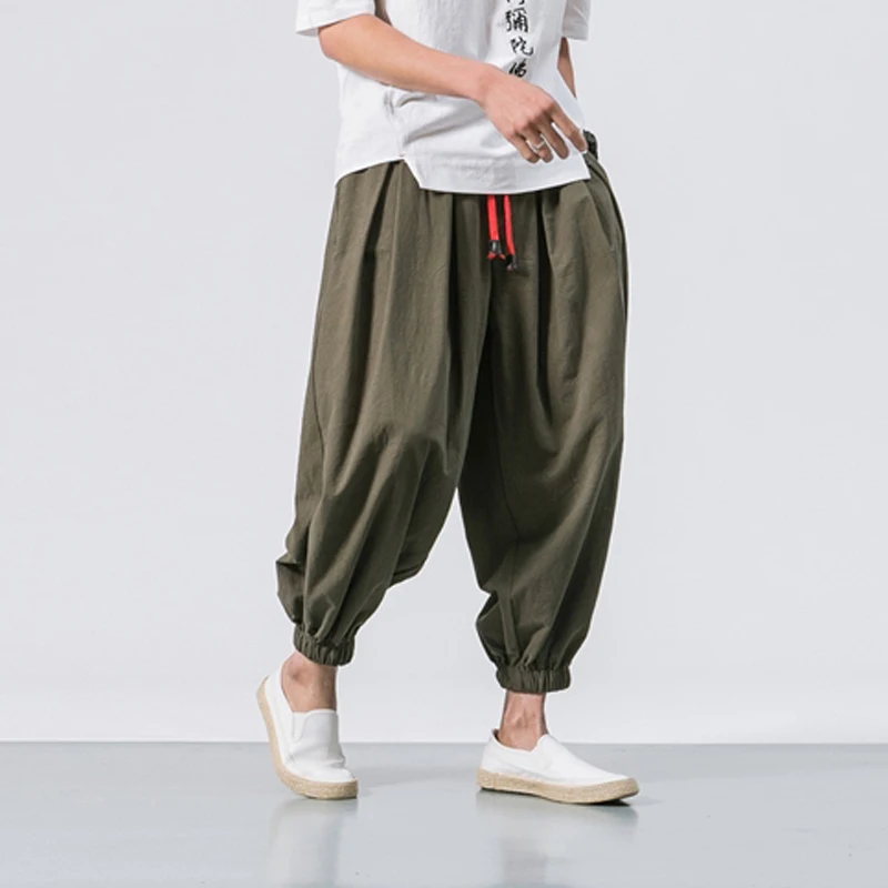 Spring Men Loose Harem Pants Mens Korean Style Cotton Plus Size Sweatpants Hot Sale Male Trousers New Elastic Waist Harem Pants