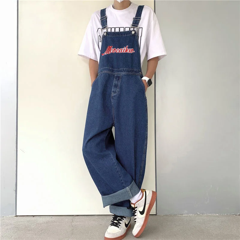 

Privathinker Men Denim Suspenders Trousers Loose Casual American Vintage Male Overalls Straight Leg Jeans Fashion Letter Pants