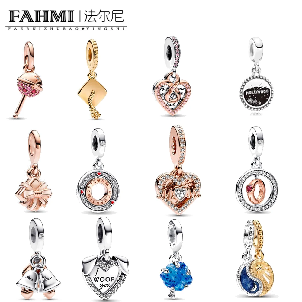 

Fahmi 100% 925 Sterling Silver FLove Padlock Radiant Heart key & Sliding Heart Floating Curved Feather Shell Pendant