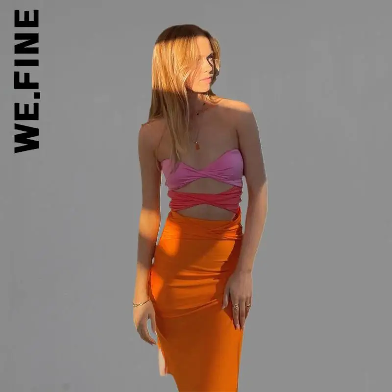 We.Fine Fashion женское простое лоскутное платье Y2K без бретелек облегающее корейское