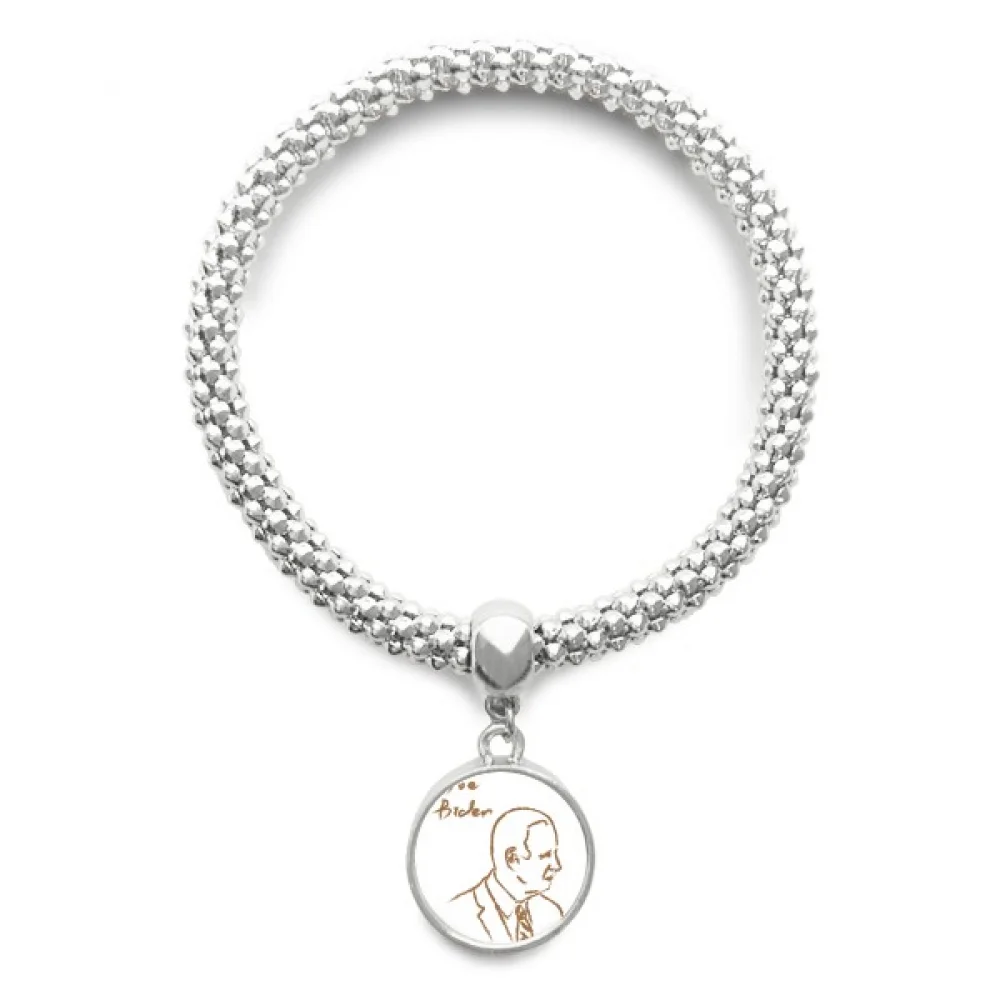 America President Person Joe Profile Sketch Sliver Bracelet Pendant Jewelry Chain Adjustable Bangle