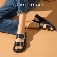 Женские летние пляжные сандалии из натуральной кожи с металлическим ремешком и пряжкой на щиколотке