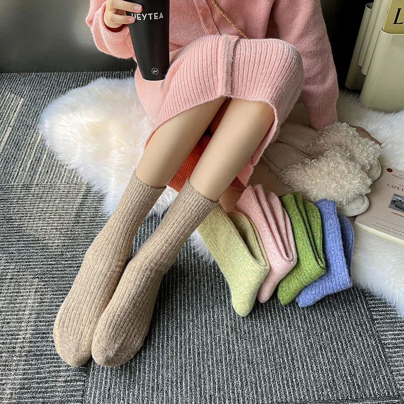 Женские теплые однотонные носки до середины икры в Корейском стиле японские