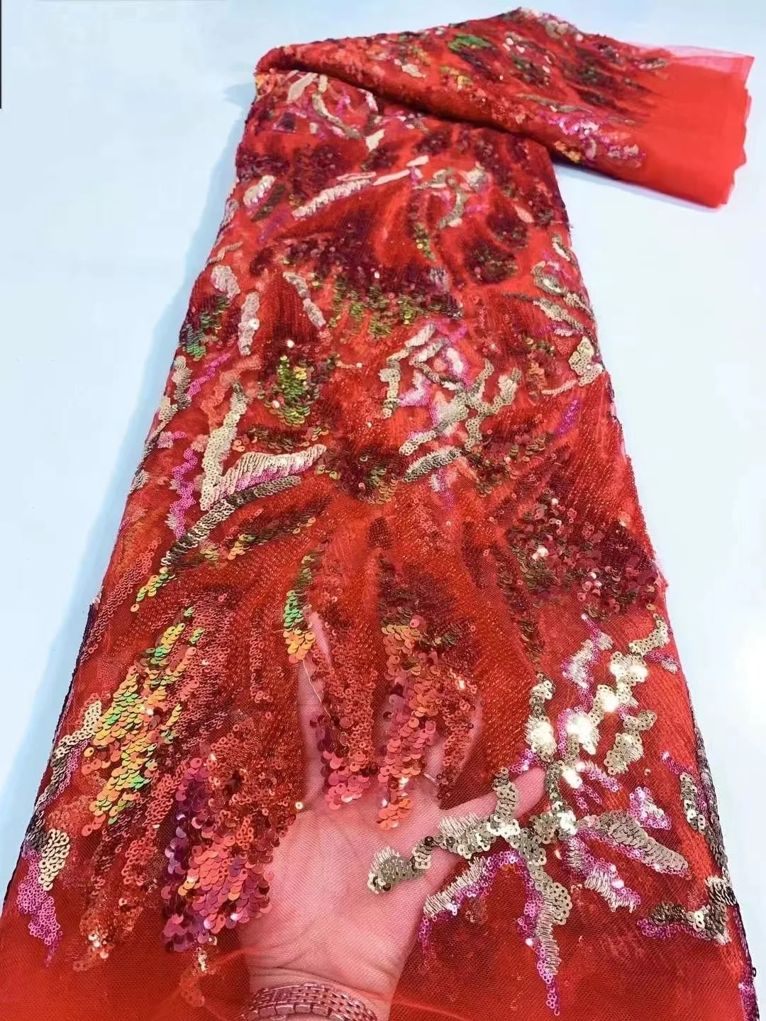 

Luxurious African Groom Sequins Lace Fabric High Quality 2022 Heavy Beads Embroidery French Tulle Lace Nigerian Wedding Dress