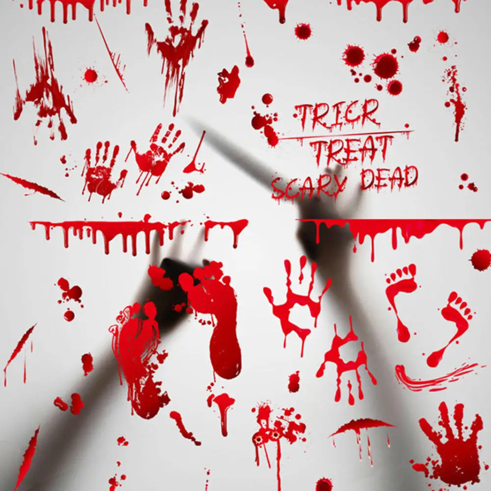 

Halloween Decoration 9 PCS Halloween Window Clings Bloody Handprint Footprint Wall Decal Floor Clings Scary Vinyl Stickers 2023