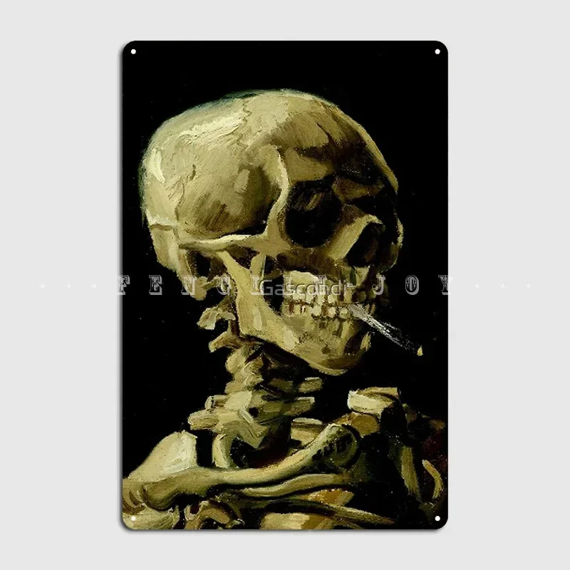 Череп скелета с поджигающей сигаретой Ван Гога изящное искусство металлический