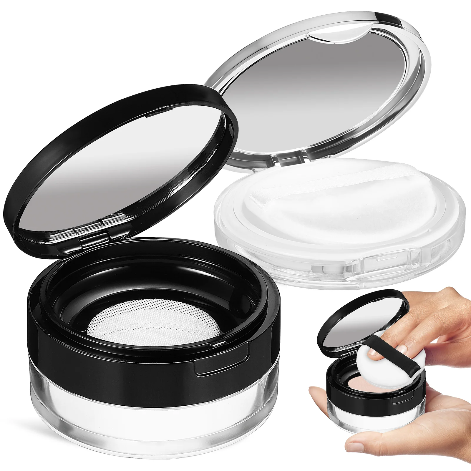 

2 Pcs Baby Powder Container Puff Puffs Filling Mirror Makeup Plastic Body Travel