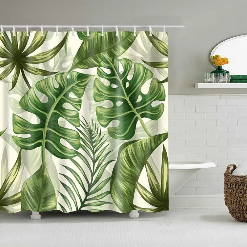 

Green Tropical Plants Shower Curtains Bathroom Polyester Waterproof Shower Curtain Leaves Printing Curtains for Bathroom Shower