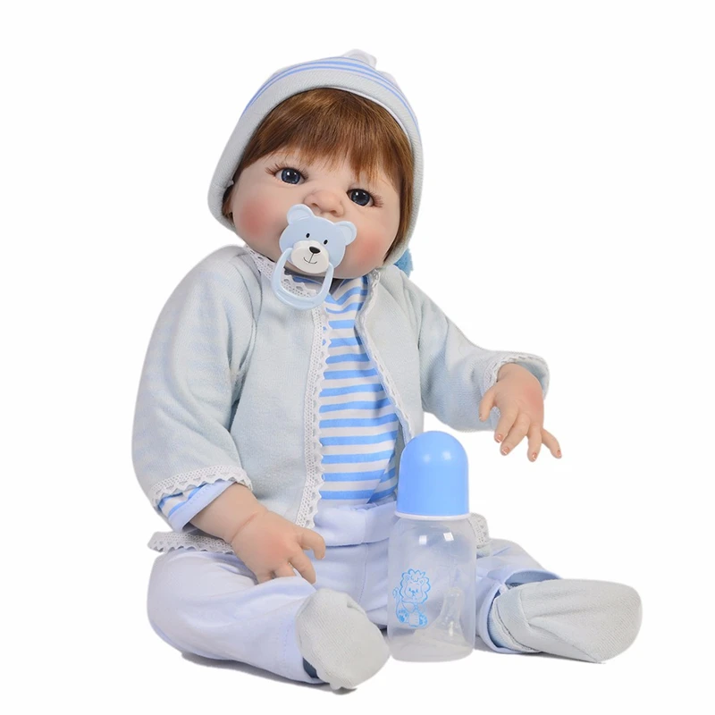 

Моющаяся игрушка, Реалистичная мягкая силиконовая кукла-реборн 55 см, милая кукла-пустышка для укуса, Детская Бутылочка для одевания, детски...