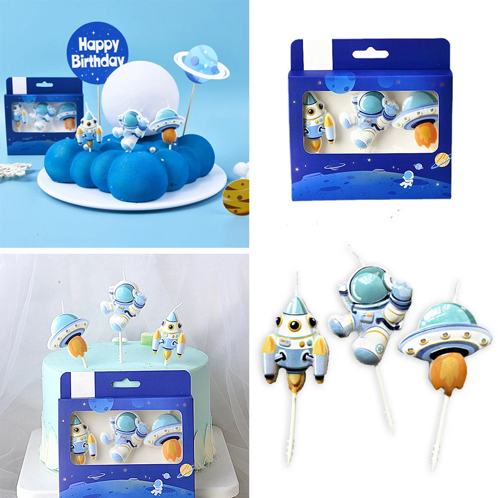 

Space Astronaut Candle Birthday Party Cake Decoration Boy Girls Spaceship Cartoon Candles Cake Topper Home Decor